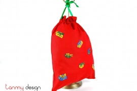 Túi quà Noel đỏ thêu tay cỡ lớn-thêu hộp quà